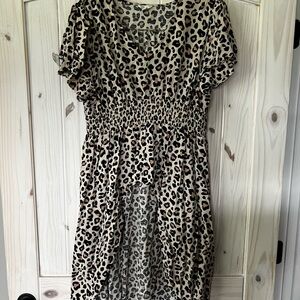 Cato Animal Print Hi-Low Tunic Dress with Smocked Detail